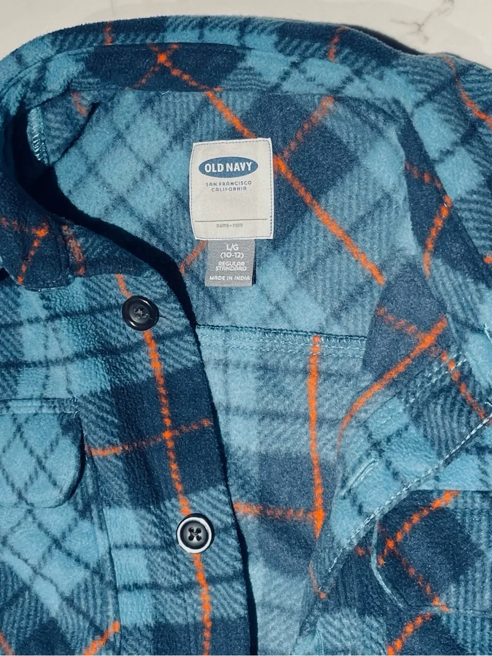 Old Navy • 10/12 L • Boys Fleece Plaid Button Up Long Sleeve Top